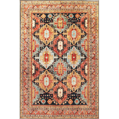 Yellow Traditional Patterned Woven Base Washable Rug