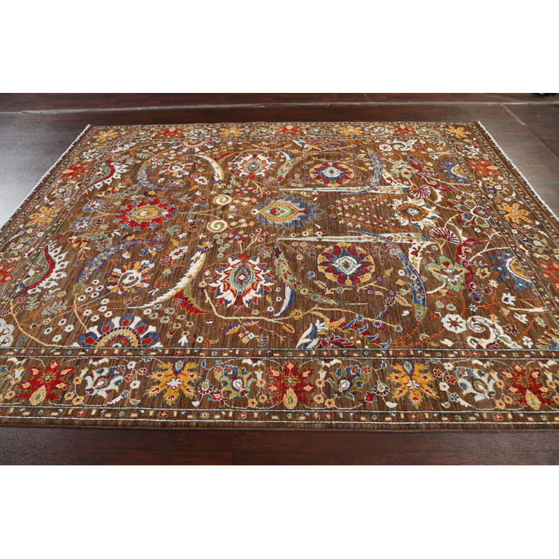 Tapis oriental 100% floral à teinture végétale Ziegler noué à la main 8 x 10