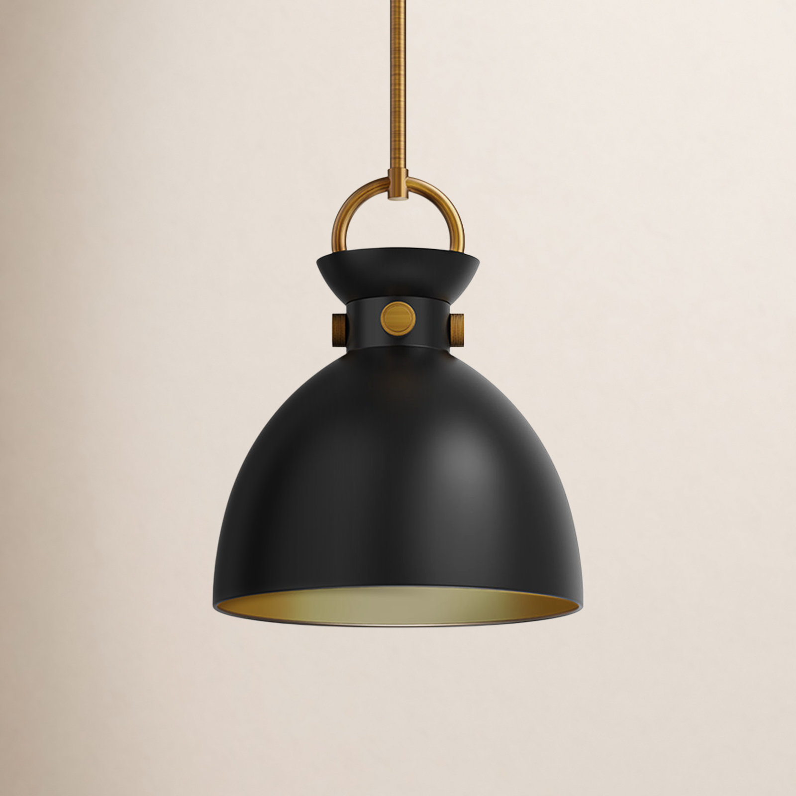 Tinka Single Light Metal Steel Pendant, Aged Gold, Matte Black, 12.75" H x 10.5" W x 10.5" D