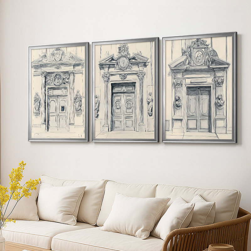 LANDSCAPES Series XXVI - Toile tendue avec châssis sur mesure - 3 pièces, H 21 po x l 30 po, Argent argent