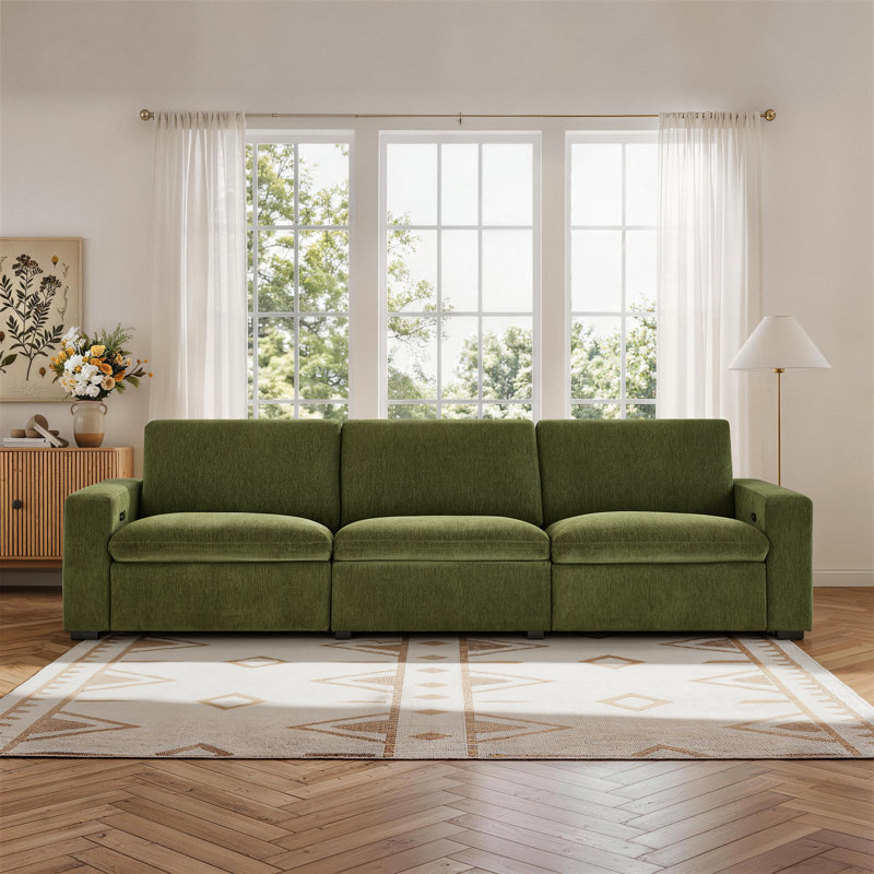 Three-Seat Modular Power Recliner Sofa With Zero-Wall Technology, Green
