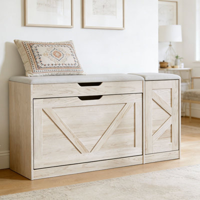  Banc de rangement pour chaussures 37,8 "avec coussin, armoire d'entrée 3 en 1 avec tiroir rabattable