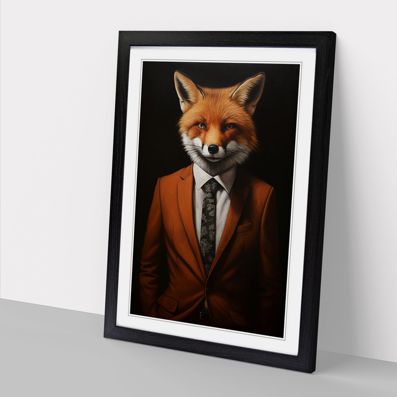 Fox in a Suit Painting No.4 - Framed Print, Black, 46cm H x 34cm W x 2cm D