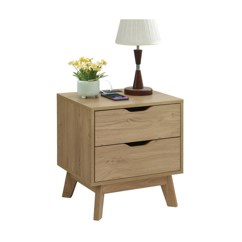  Dreanna 2 Drawer Nightstand with Charging Station, Bedside Table with Storage Drawers, Night Stand for Bedroom, End Table or Side Table for Living Room, 15.7" D x 18.9" W x 21.2" H