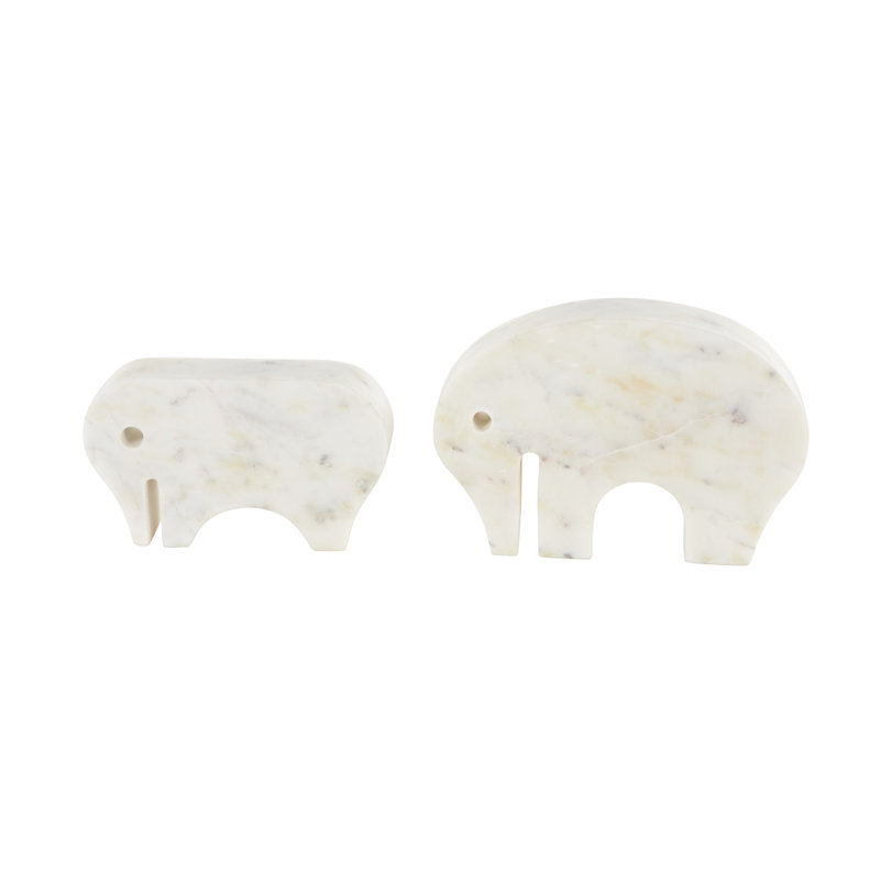 Rumy Marble Rounded Abstract Elephant Decorative White Sculpture with Gray Marble Veins and Cutouts Set