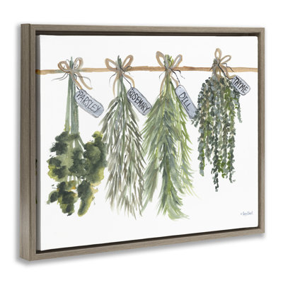 "Hanging Kitchen Herbs", art mural encadré flottant par Roy Ebert