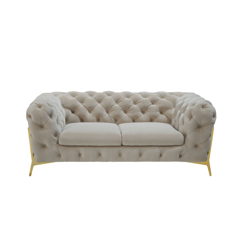 Soule - Causeuse transitionnelle en velours, H 30 po x l 74 po x P 40 po, Velours beige