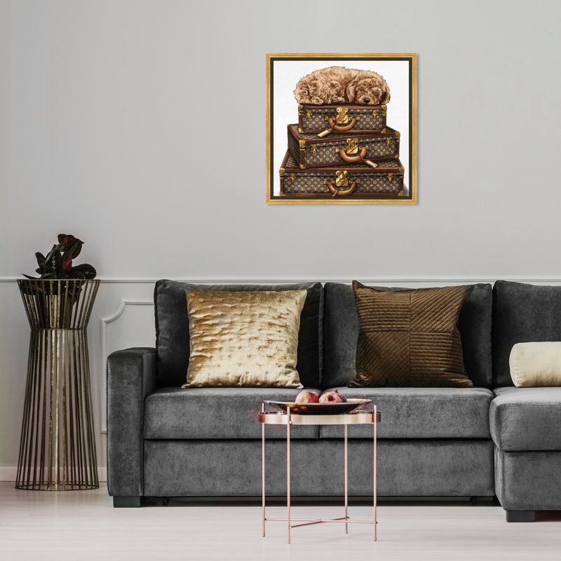 " Sleeping Poodle ", 16" H x 16" W x 1.5" D, Gold Framed