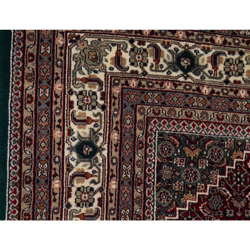 Tapis unique noué à la main noir / rouge / vert de haute qualité