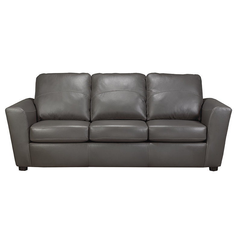 Lidiya Genuine Leather Flared Arm Sofa, Gray, 36" H x 87" W x 37" D