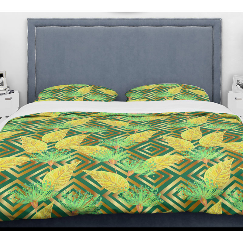 Twin Green and Yellow Tropical Microfiber Duvet Cover Set
