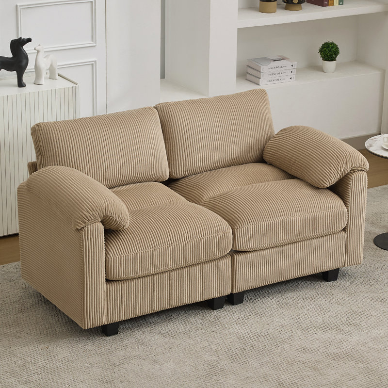 2-Seater Loveseat With Pillow Top Arms, Cloud Couch Deep Seat Corduroy Sofa, Tan
