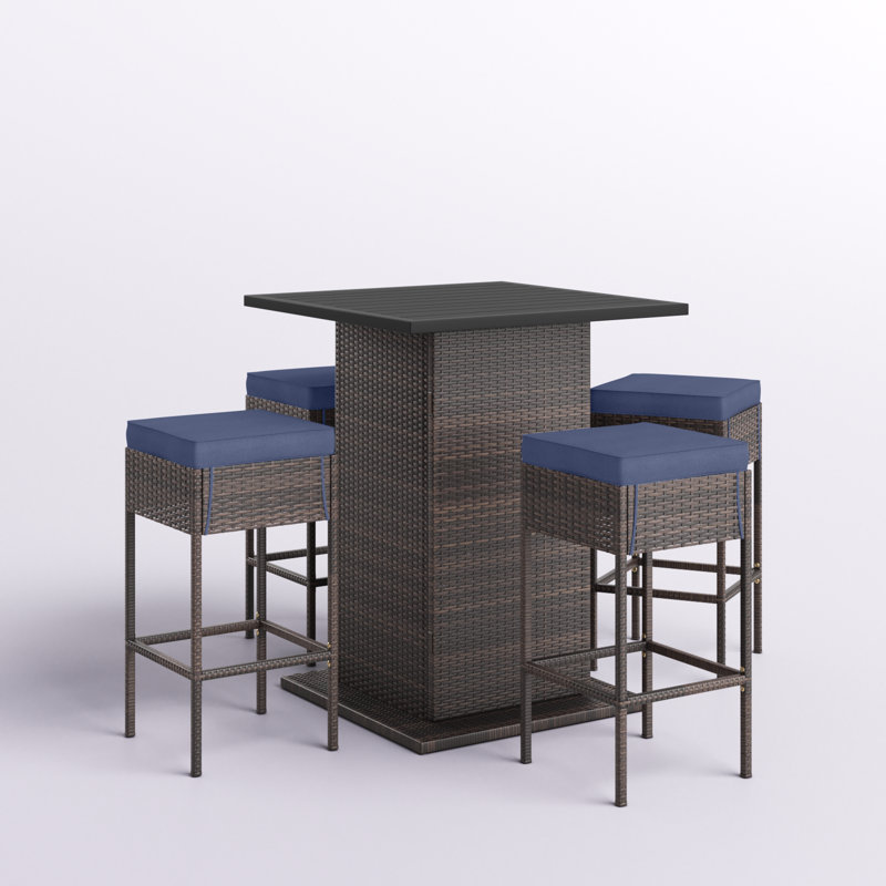 Aurelijus 4 - Person Wicker Patio Dining Set with Square Table , Cushions Included, Blue