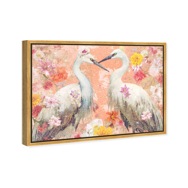 Contemporary Chinoiserie Aviary Canvas Animals Print by Oliver Gal, 11"H x 16"W, Gold Frame