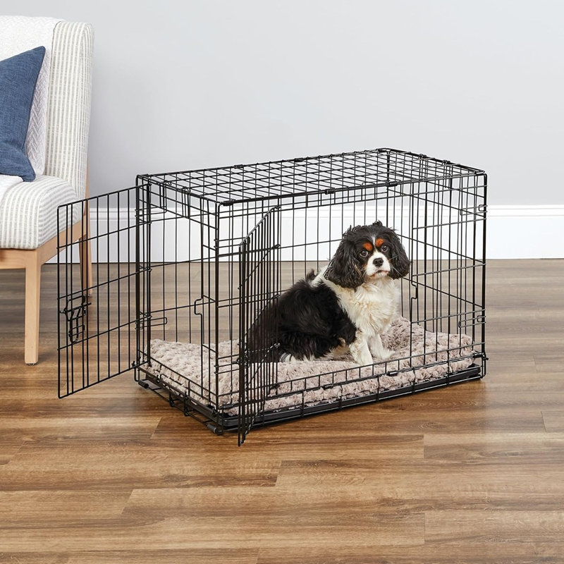 Medium-Sized Foldable Metal Dog Crate With Double Doors – 30-Inch, Heavy-Duty Steel Frame, Leak-Proof Pan & Floor Protecting Feet, Modern Secure Design