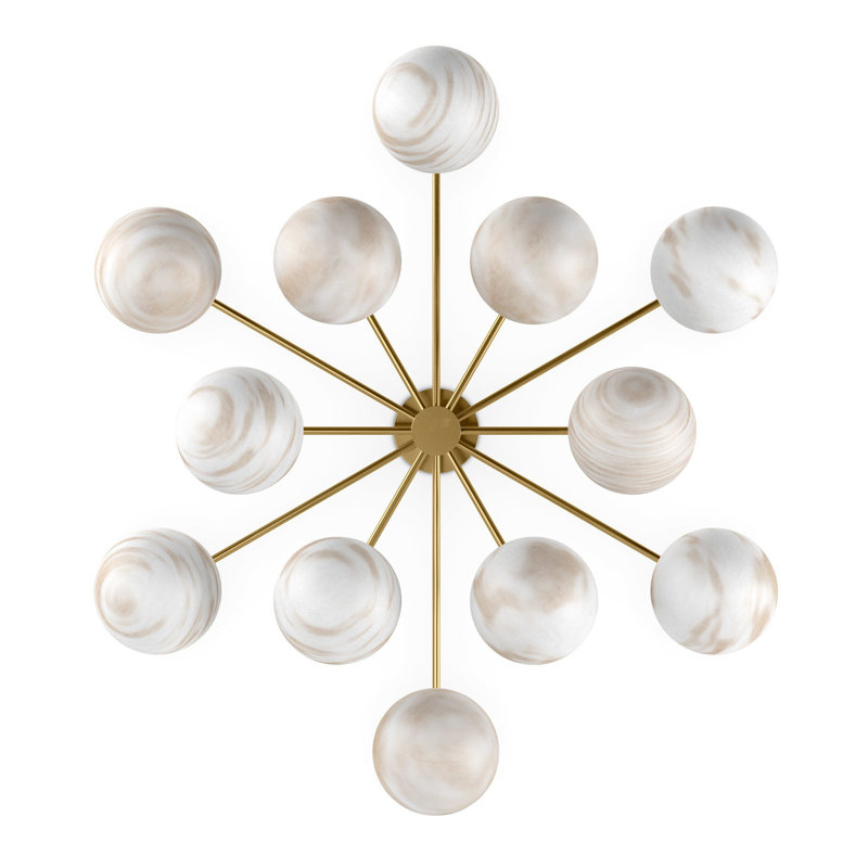 Orion Round Chandelier-Black Gunmetal, Burnished Brass, Cream Marble
