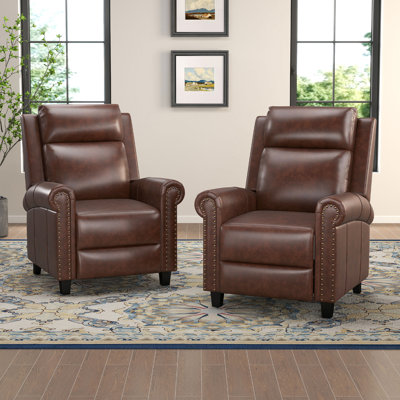 33.5" W Top Grain Leather Push-Back Recliner