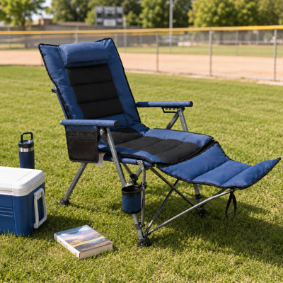 3-in-1 Reclining Camping Chair with Footstool and Carry Bag, Blue