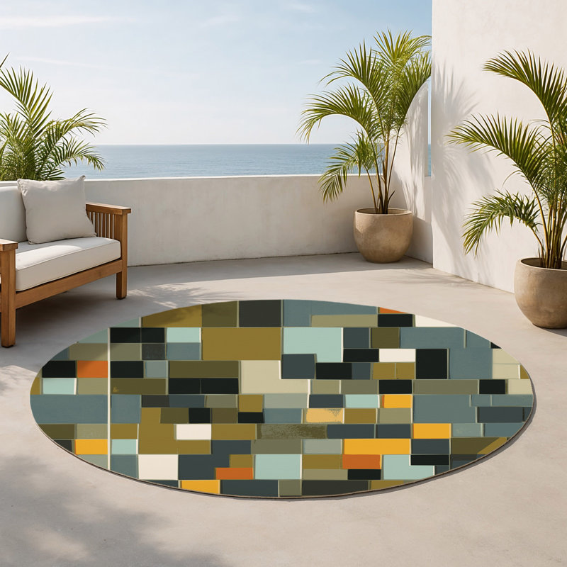 Tapis intérieur et extérieur Earthly Cubes, Rond 5 pi