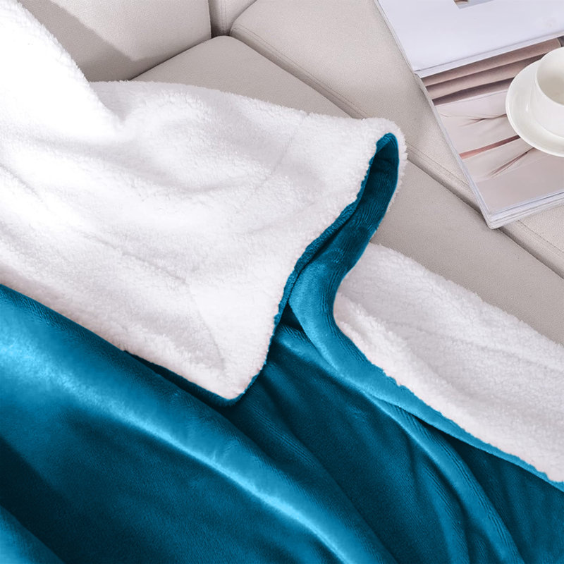 Sanborn Soft Reversible Sherpa Fleece Fur Thick Blanket Throw, 130cm x 150cm, Teal