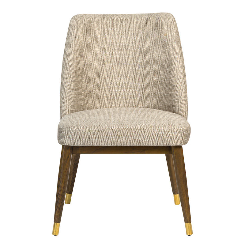 Cole Upholstred Dining Chair Noir Midnight Performance Fabric Dusted Stone Wood Finsih, Walnut/Gold