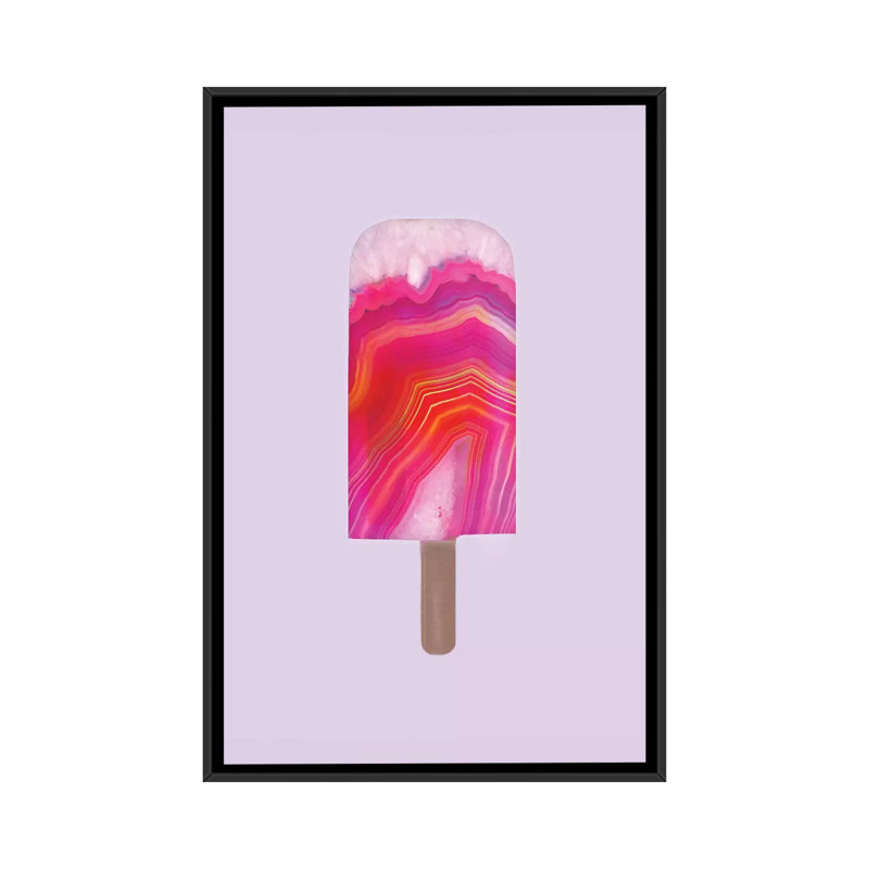 « agate popsicle », impression sur toile tendue, H 26 po x l 18 po x P 1,5 po, Toile avec cadre noir, Pas de tapis