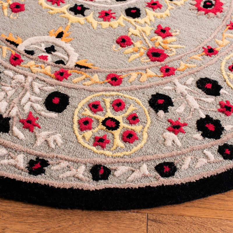 Eatonville Hand Tufted Wool Floral Rug, Round 5'