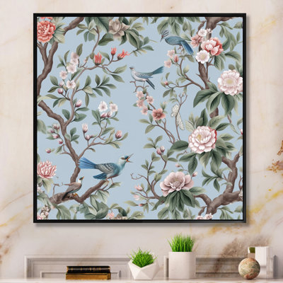 Minimalisme, oiseau sur fleurs VI, impression sur toile