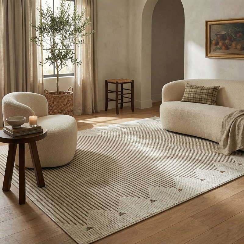 Rug Branch Zuri 5' x 7' (5'3" x 7'1") Beige/Brown Striped Indoor Area Rug, Contemporary, Low Pile, Stain-Resistant Carpet - Living Room, Bedroom, Dining Room, and Kitchen