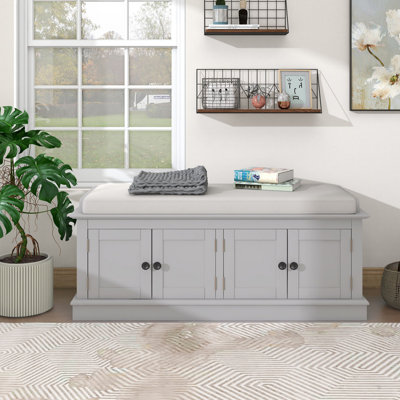 42.7-inch Storage Shoe Bench with 4 Doors and Adjustable Shelves and Removable Cushion