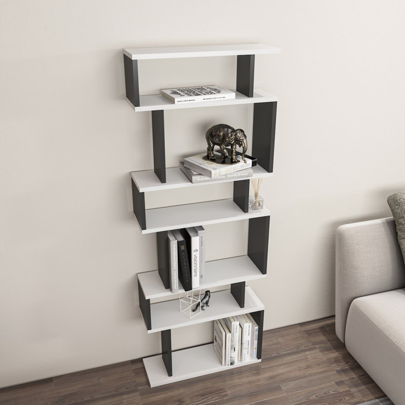 Baugus 160 cm H x 60 cm W Standard Bookcase, White/Anthracite