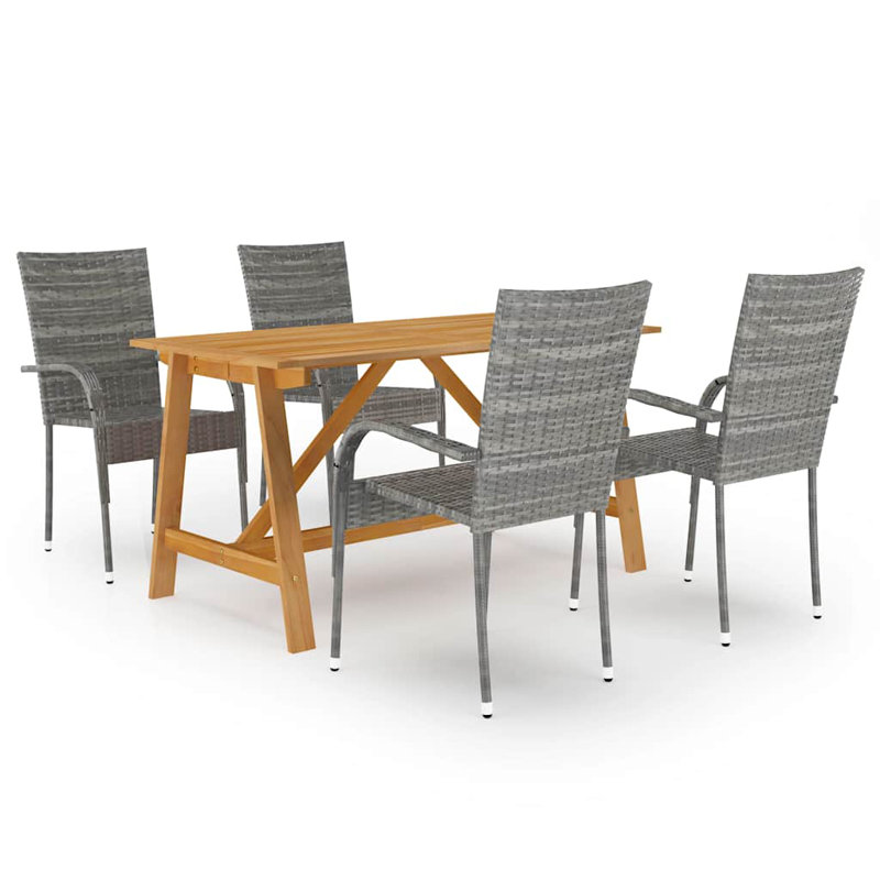 Ensemble de salle à manger en bois d'acacia massif gris avec rotin PE et acier thermolaqué, Gris