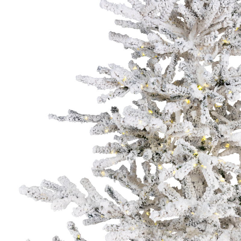 Pre-Lit Medium Flocked IPT Artificial Garden Christmas Tree - Warm White LED Lights, 6.5'
