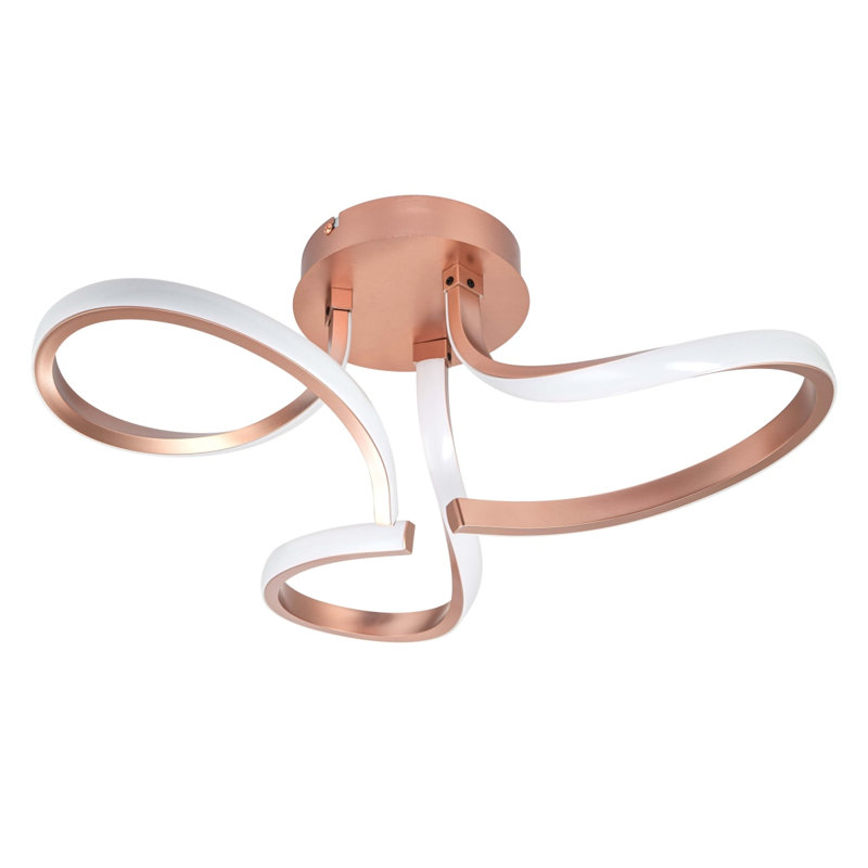 Moss 3 Light Built-in, Integrated LED, Modern Curved Ceiling Light - 52x52x22cm, 3 step dimming, 3,000K Neutral white, Copper