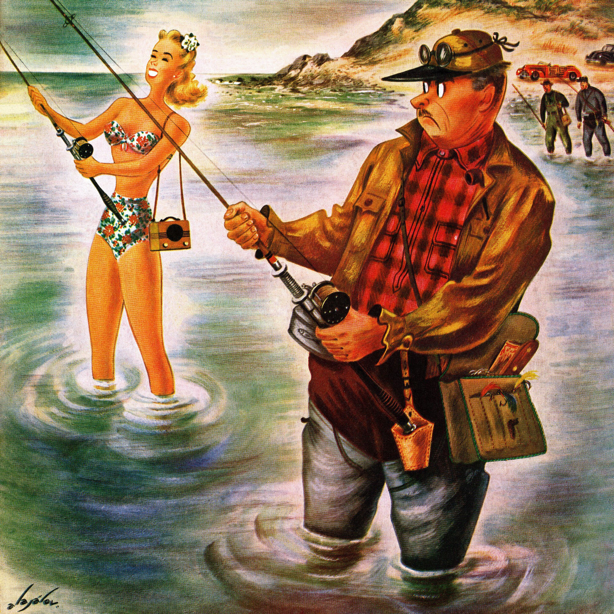 Bikini Fishing Painting Print On Wrapped Canvas