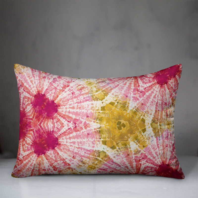 Abstract Outdoor Reversible Throw Pillow, Pink/Yellow