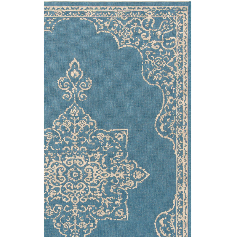 Danya Oriental Cream/Blue Indoor/Outdoor Area Rug, Rectangle 6'7" x 9'2"