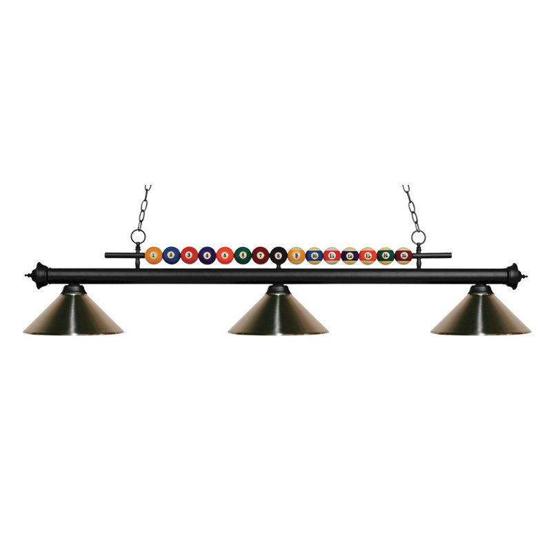 Luminaire suspendu linéaire à 3 lumières pour table de billard Chapa, Noir mat, Nickel brossé