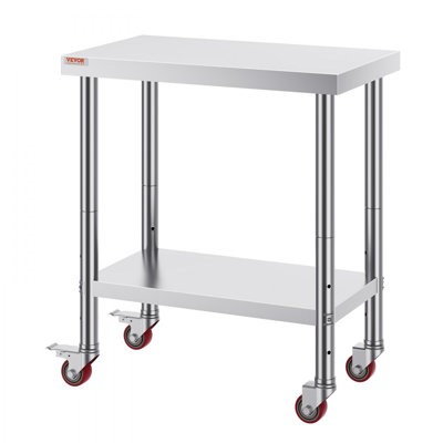 30x18x34 Inch Stainless Steel Work Table 3-Stage Adjustable Shelf with 4 Wheels by 17 Stories