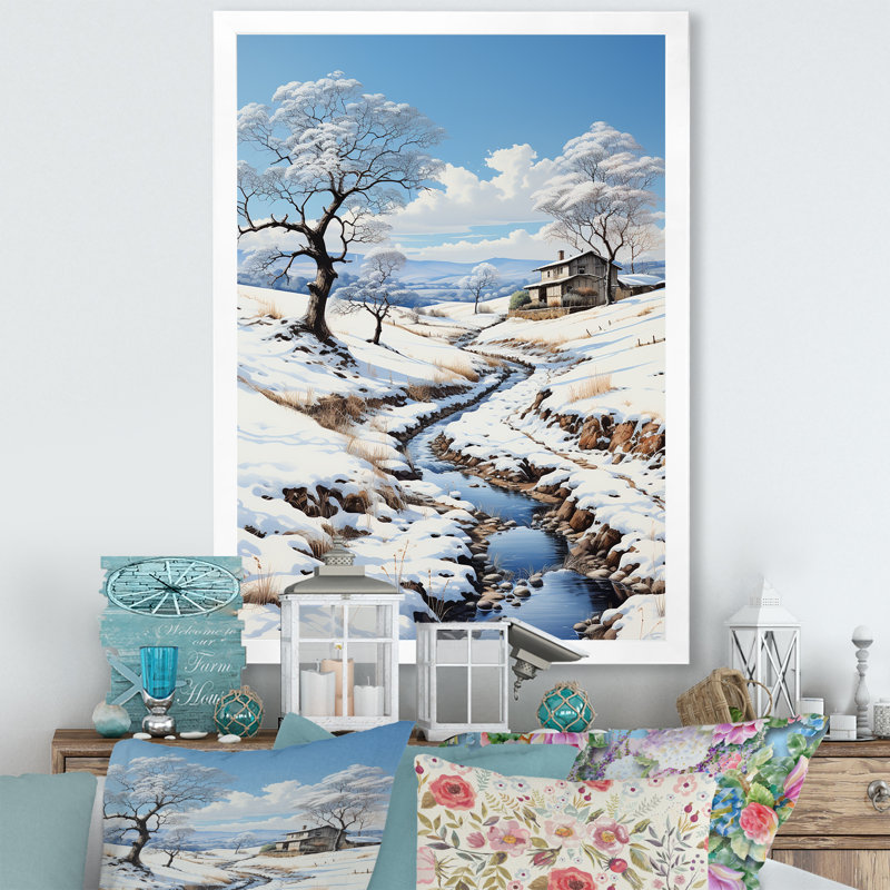 Snow Winters River Solitude I - impression, H 20 po x l 12 po x P 1 po, Cadre photo blanc