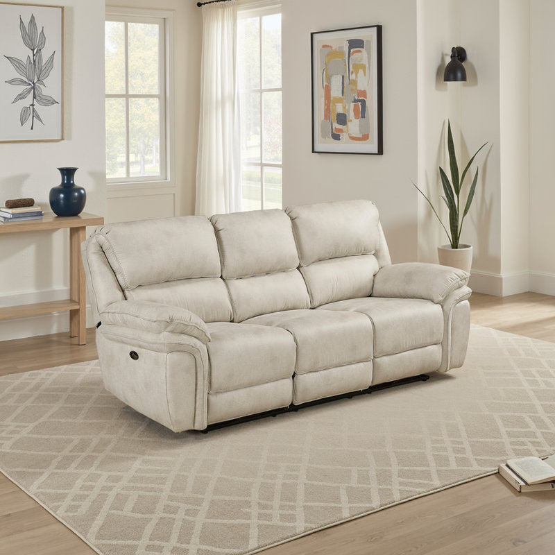 Delwayne 90'' Modern & Contemporary Microfiber Power Double Reclining Sofa with zero clearence recliner  Design, One-Touch Power Control and USB Charging Port