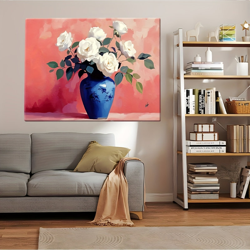 Impression sur toile Modern Modern Coral & Blue White Rose - Urban Studio, 16*12 pouces (40*30*2 cm)