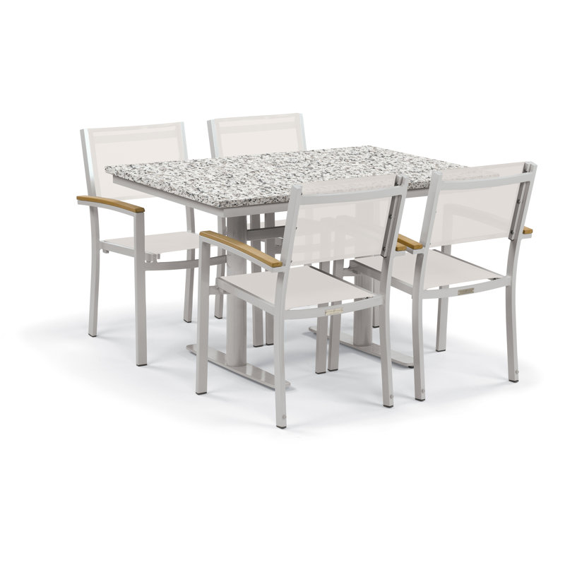 Travira Stacking Patio Arm Chair, Natural Sling, Flint, Tekwood Natural