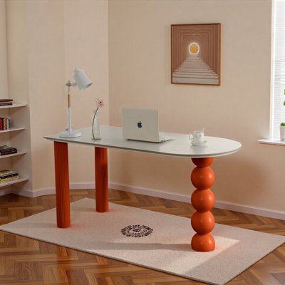 Bright Orange Irregular Rock Slab Writing Desk