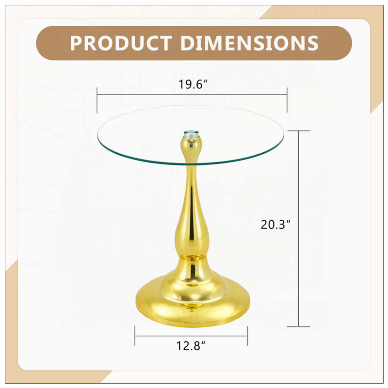 Table de bout ronde 19,6 pouces, Gold,Transparent