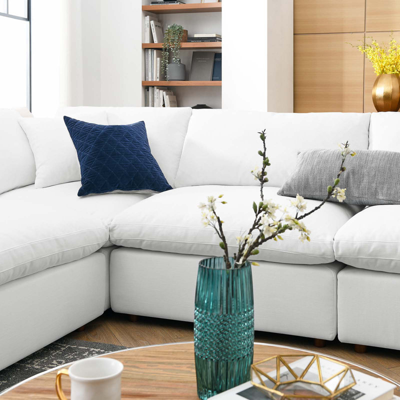 Pure White Linen 8-Piece Sectional Sofa with Down Fill Cushions