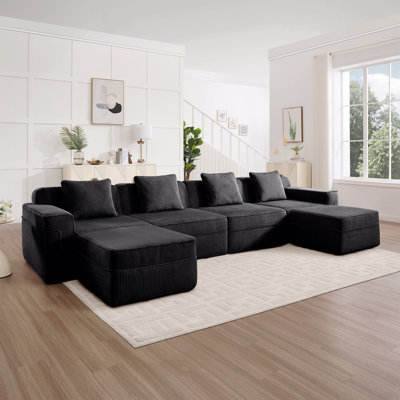 Canapé modulaire modulaire à 4 places sans os, canapé modulaire Cloud avec assise profonde, canapé modulaire moderne à 4 places avec coussins décoratifs et repose-pieds mobile, tissu en velours côtelé