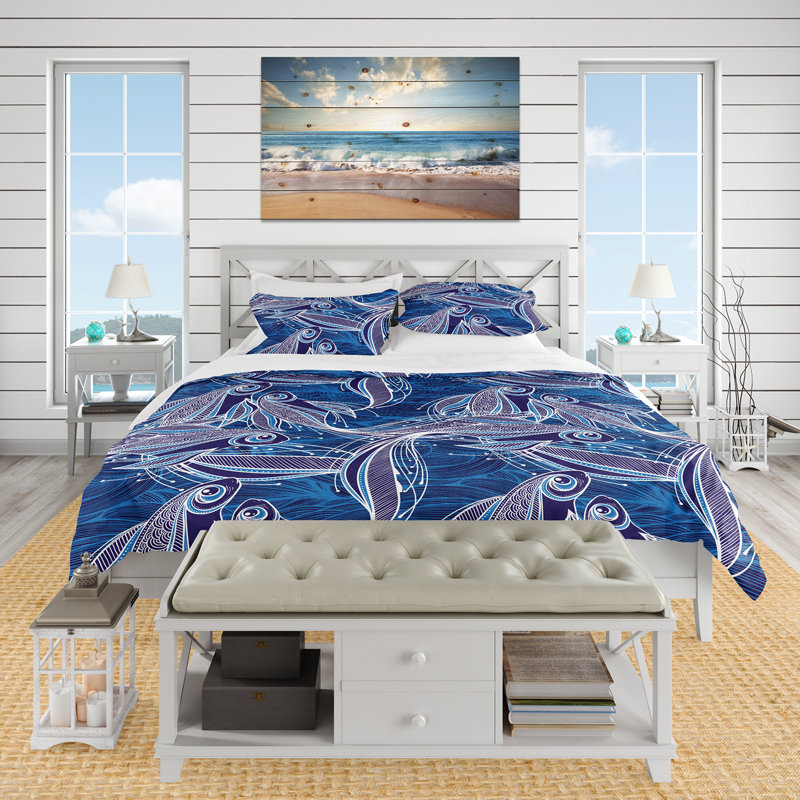 King Blue Nautical Fish Pattern Microfiber Duvet Cover Set