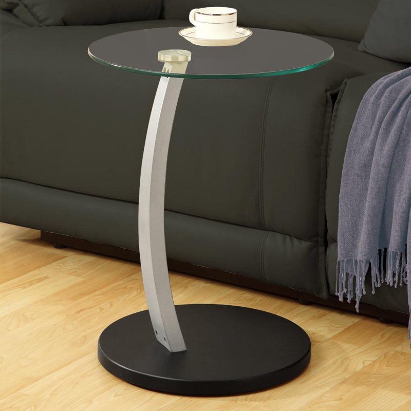 Hitchens Accent Table, C-shaped, End, Side, Snack, Living Room, Bedroom, Laminate, Black, Grey, Clear