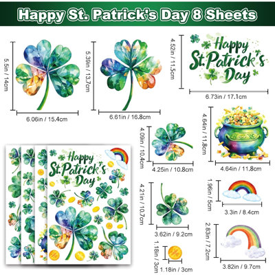 St Patricks Day Window Clings for Glass Windows Clover Shamrock Decorations. 8 Sheets Saint Patrick's Day Shamrock Decor Window Stickers for Irish Party Accessories Spring Holiday Decals for Glass Doors
